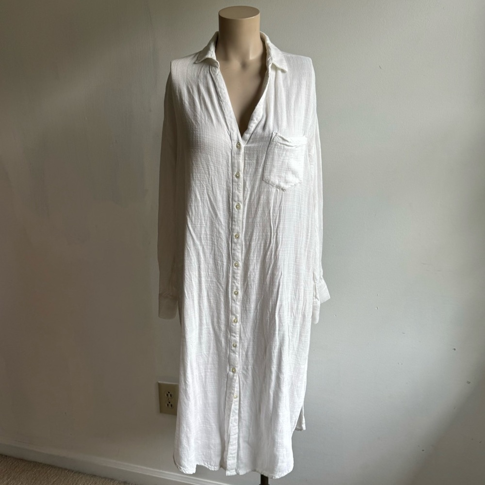 l*space White Long Sleeve Button-Front Maxi Shirt Dress
